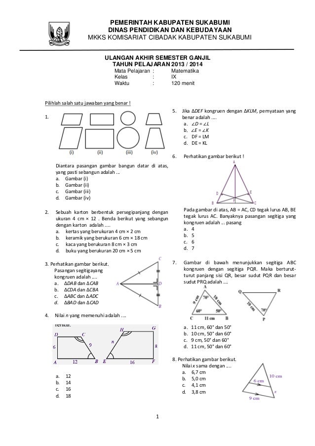 Akhirnya Terbongkar! Bocoran Soal PAS Kelas 9 Semester 1 Matematika 2026 Siap Hadapi Ujianmu!