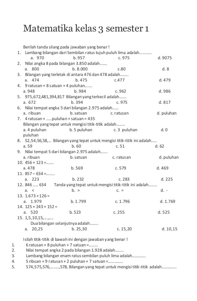 Rahasia Lulus 100% Contoh Soal Matematika Kelas 3 Semester 1 2026