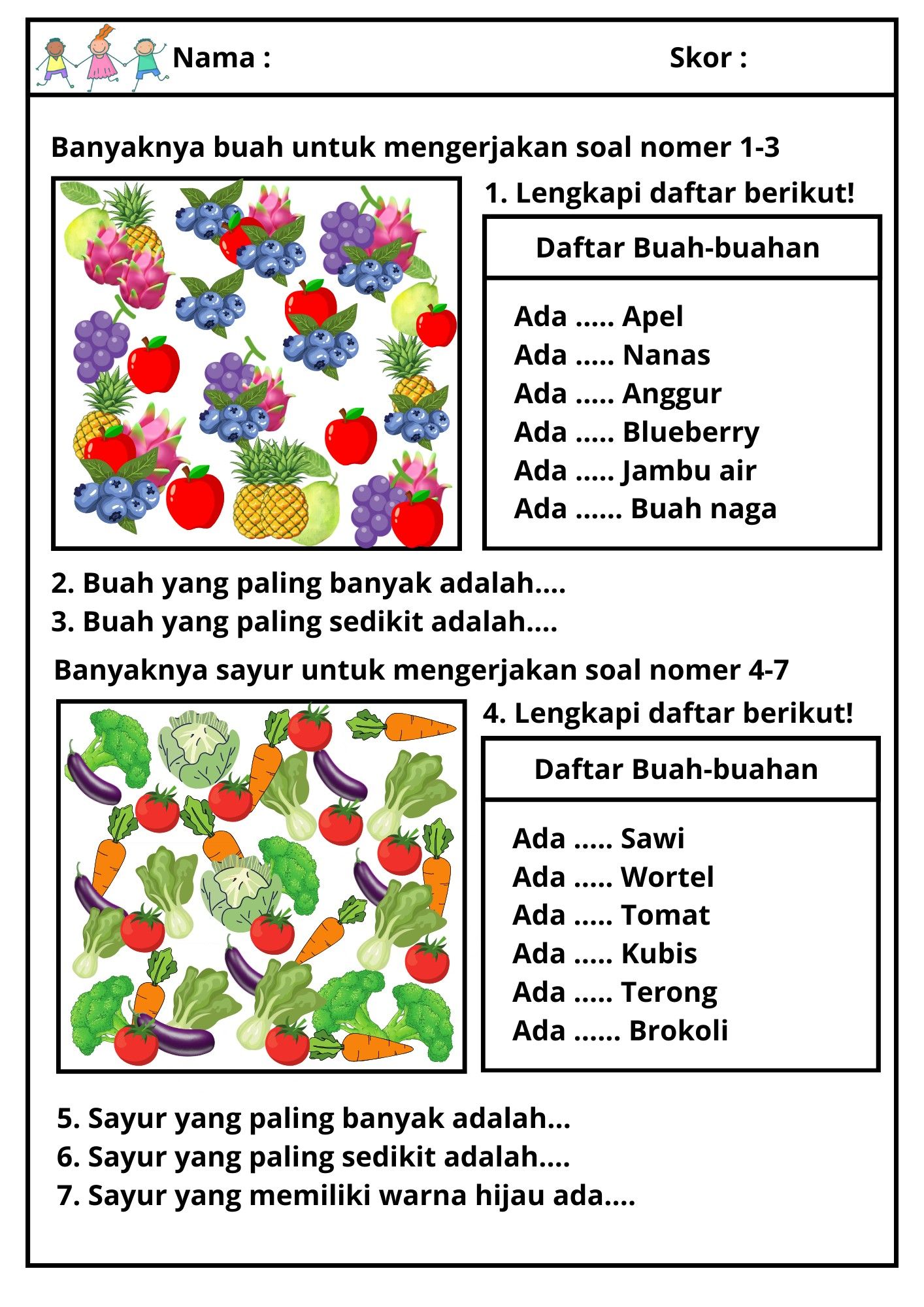 Membaca data kelas 1 dan 2 SD kurikulum merdeka Matematika Lembar Membaca data kelas 1 dan 2 SD kurikulum merdeka Matematika Lembar